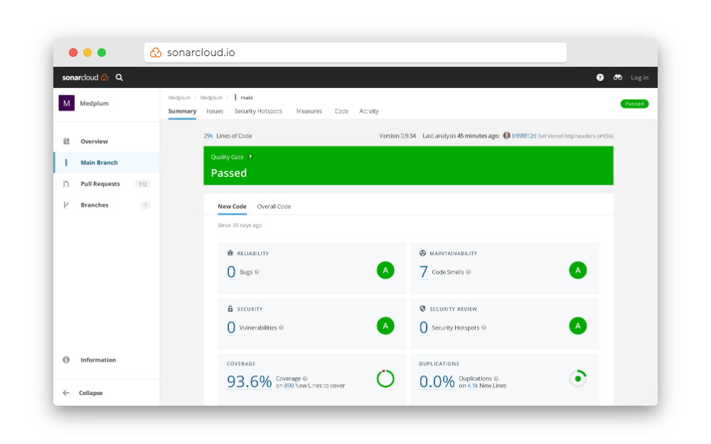 SonarCloud screenshot